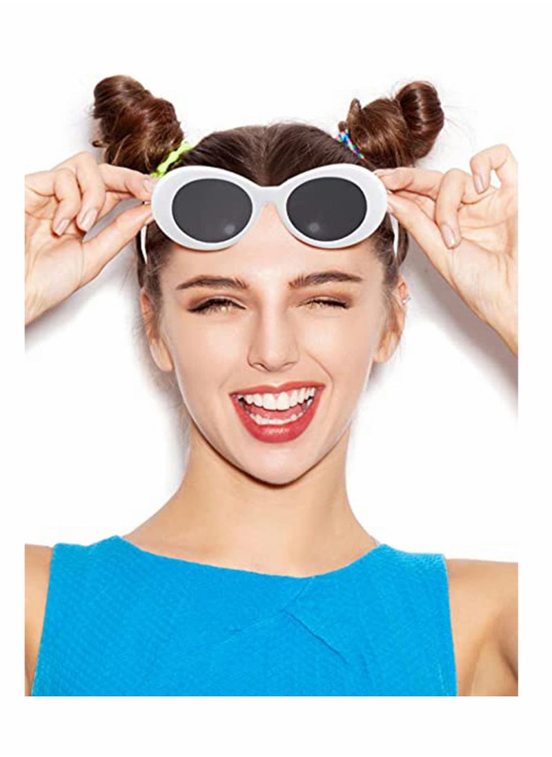 KASTWAVE - White Oval Round Sunglasses Thick Bold Retro Clout Goggles (White, Smoke) - Image 1