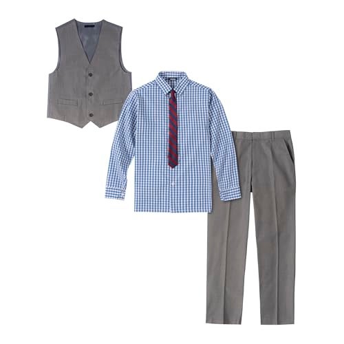 Izod Little Boys 4-Piece Formal Suit Vest Set, Medium Blue/Grey, 7 - Image 2