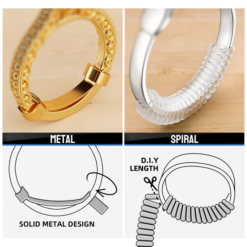 Omilly Filled Metal Ring Guard for Loose Rings, 12 Piece Set with 2 Styles (Metal Ring Guards, Spiral Coils), Ring Spacer Fits Ring Widths 1-10mm, Invisible Resizing Solution for Women & Men - Image 5
