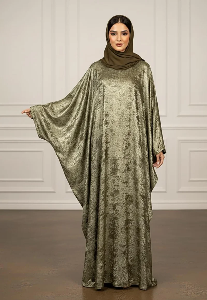 NUKHBAA Metallic Moss Batwing Abaya-904