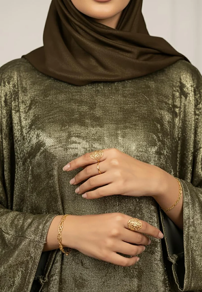 NUKHBAA Metallic Moss Batwing Abaya-904