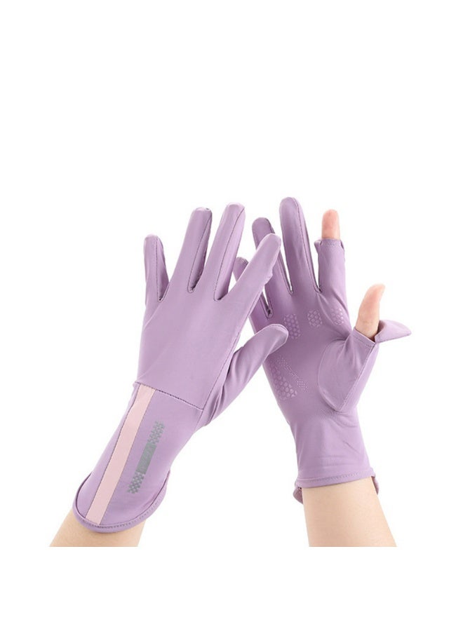 قفازات نسائية للحماية من أشعة الشمس فوق البنفسجية للنساء، قفازات صيفية خارجية مسامية مانعة للانزلاق بشاشة لمس كاملة الأصابع، قفازات صيفية مسامية مانعة للانزلاق، قفازات صيفية خارجية مسامية (أرجواني) - Image 2