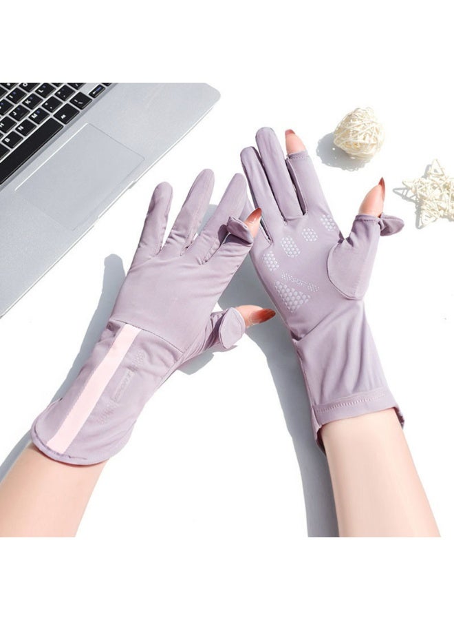 قفازات نسائية للحماية من أشعة الشمس فوق البنفسجية للنساء، قفازات صيفية خارجية مسامية مانعة للانزلاق بشاشة لمس كاملة الأصابع، قفازات صيفية مسامية مانعة للانزلاق، قفازات صيفية خارجية مسامية (أرجواني) - Image 1