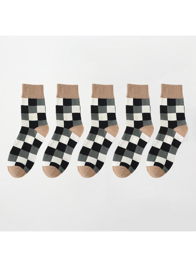 5Pair-pack New Men's Socks Colorful Grid Sock Casual Business High Quality Happy Combed Cotton Socks Fashion Gentleman Socks Men