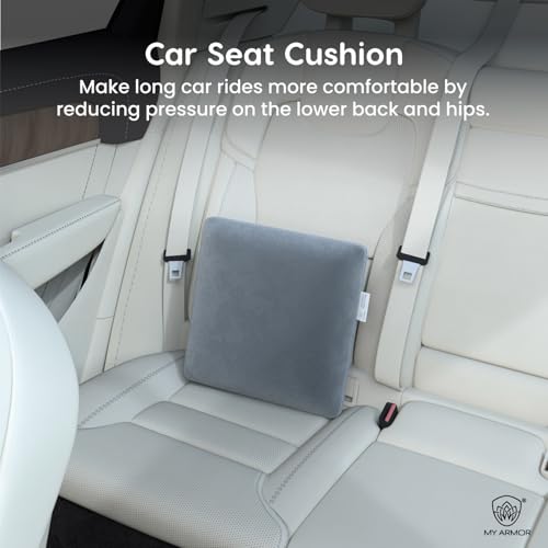 MY ARMOR Memory Foam Square Cushion for Car, Sofa/Diwan, Bed, Chair & Decoration | Highly Durable, Hypoallergenic | Velvet Cover | Grey, Pack of 2 [14"x 14" x 4"] - Image 3