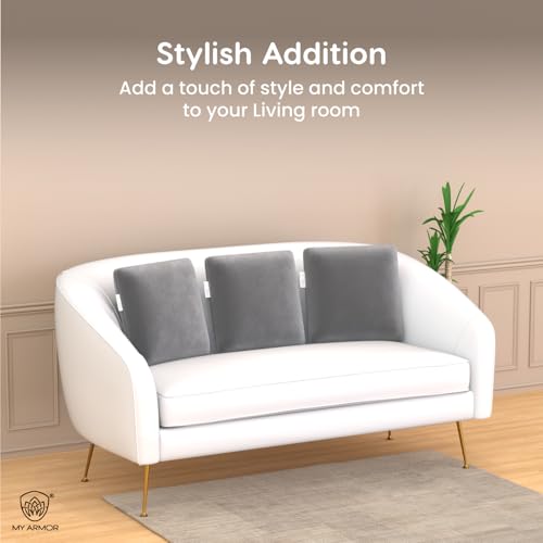 MY ARMOR Memory Foam Square Cushion for Car, Sofa/Diwan, Bed, Chair & Decoration | Highly Durable, Hypoallergenic | Velvet Cover | Grey, Pack of 2 [14"x 14" x 4"] - Image 5