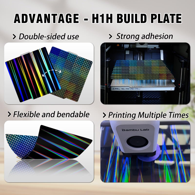 Wefuit JUUPINE 3D Printer H1H Build Plate for Bambu Lab P2S/A1/X1C/X1/X1E/P1P/P1S Holographic Carbon Plate 257x257mm Smooth Textured PEI Spring Steel Plate Removable Platform (Light Beam +Phantom) - Image 4