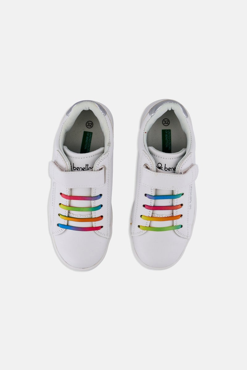 UNITED COLORS OF BENETTON Kids Girl Label LTX Velcro Closure Casual Shoes, White  - Image 3