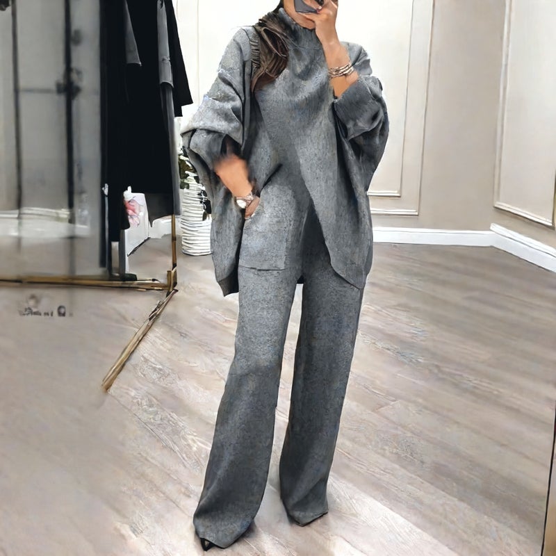 Women's V-Neck Knit Two-Piece Set with Single Row Buttons - Image 3