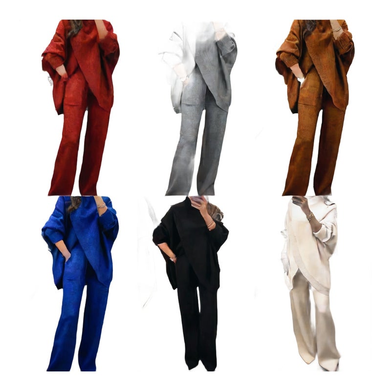 Women's V-Neck Knit Two-Piece Set with Single Row Buttons - Image 1