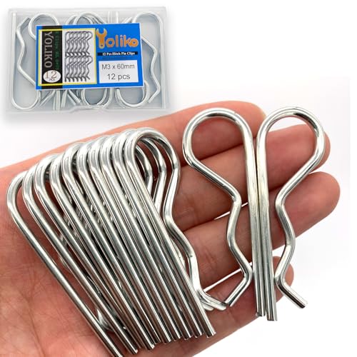 Yoliko Heavy Duty Hitch Pins - 12 Pcs Spring Retaining Wire R Clips M3x60mm for Trailer Tractors Mower Carts Trucks - Image 1