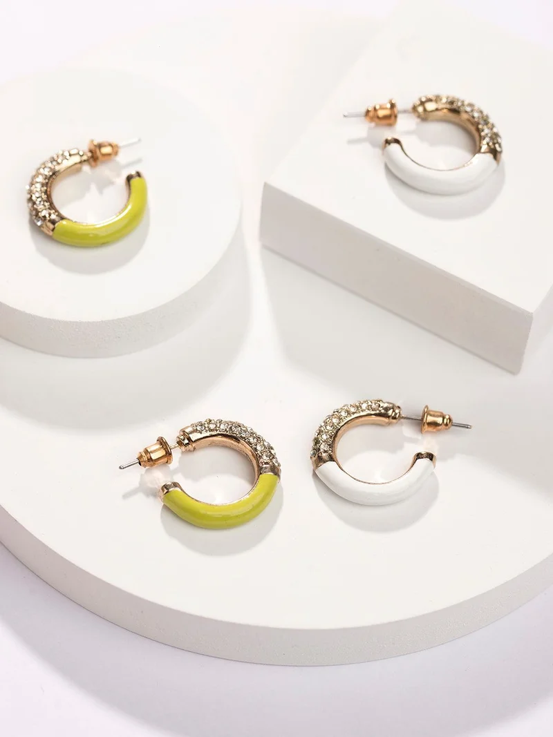 Priyaasi Set of 2 Studded Half Hoop Earrings