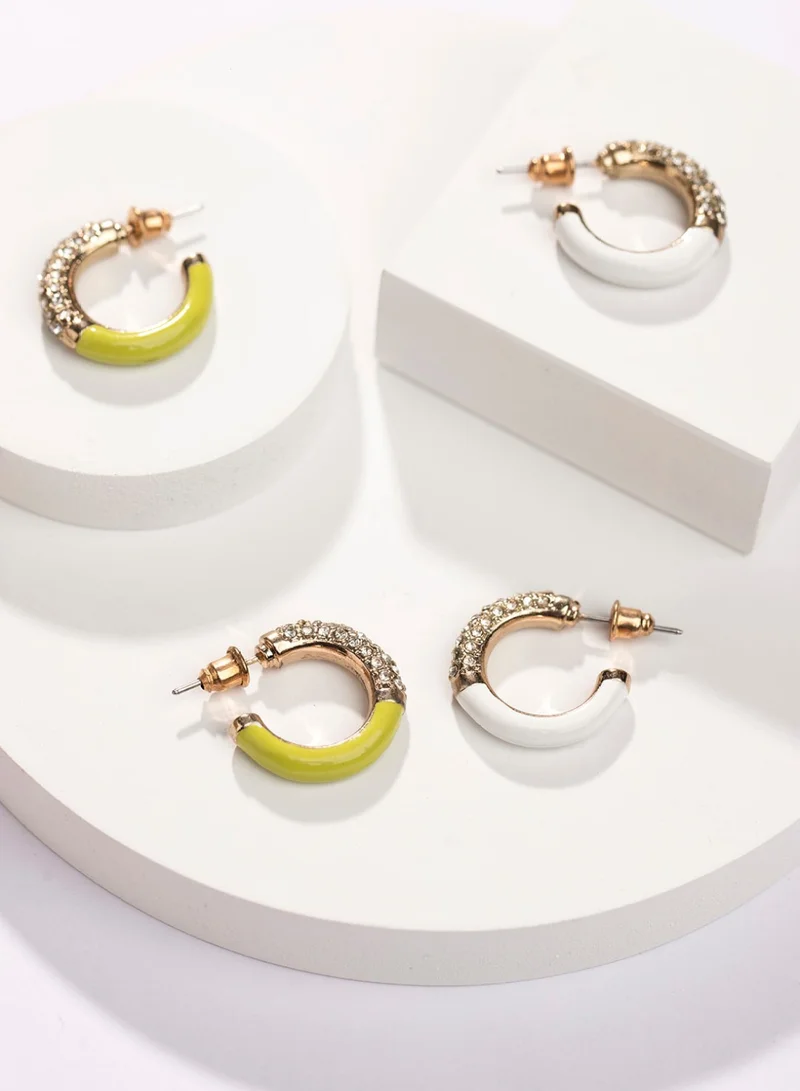Priyaasi Set of 2 Studded Half Hoop Earrings