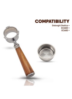 TEGRILO Bottomless Portafilter 51mm for DeLonghi EC680/EC685 and Dedica Coffee Machines with Stainless Steel Replacement Filter Basket and Rosewood Handle  - Image 2