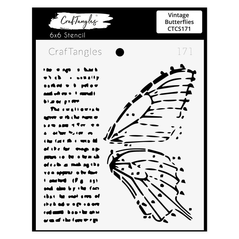 CrafTangles Art and Craft Stencil Vintage Butterflies 6x6 inch Reusable Used for DIY Painting on Canvas Fabric Cloth Paper Glass Furniture Wall Mixed Media and Decoupage 1Pc CTCS171