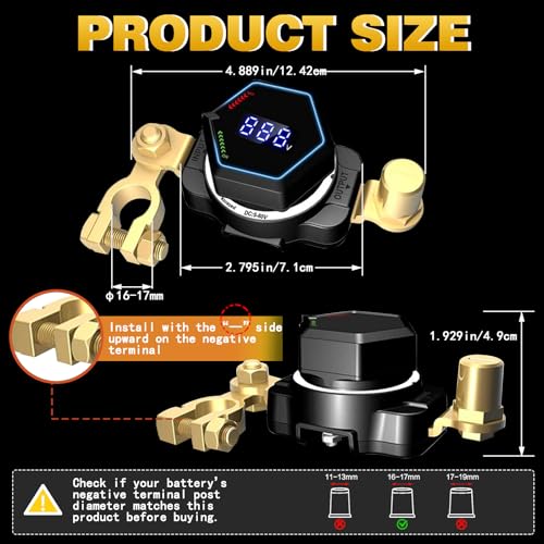 AWBLIN Top Post Battery Disconnect Switch with Voltmeter DC 580V Master Isolator On Off Kill Switch Power CutShut Off Switch for Marine Boat RV Car Truck Camper Trailer - Image 3