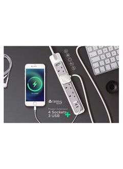 رافيد سلك تمديد طاقة 3 متر، 4 مقابس، 2 منافذ USB-A ومنفذ USB-C  - Image 5