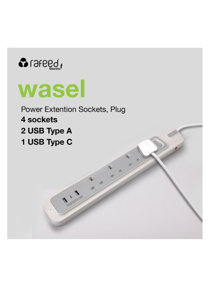 RAFEED Power Extension Strip Cable Lead 3 Meter, 4 Sockets, 2 USB-A Ports, and 1 USB-C Port - Image 3