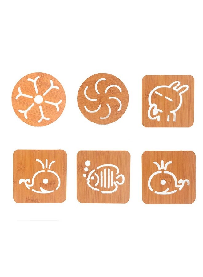 Wolpin Wood Table Coasters (Pack of 6 Pcs) Bamboo Tea Coasters Heat Insulation Pad for Glass Tea Cups Mugs/Bowl Anti-Slip Tumblers Jars (9.5 x 9.5 cm) Multifunctional - Image 2