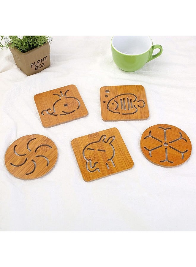Wolpin Wood Table Coasters (Pack of 6 Pcs) Bamboo Tea Coasters Heat Insulation Pad for Glass Tea Cups Mugs/Bowl Anti-Slip Tumblers Jars (9.5 x 9.5 cm) Multifunctional - Image 3