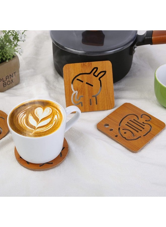 Wolpin Wood Table Coasters (Pack of 6 Pcs) Bamboo Tea Coasters Heat Insulation Pad for Glass Tea Cups Mugs/Bowl Anti-Slip Tumblers Jars (9.5 x 9.5 cm) Multifunctional - Image 4