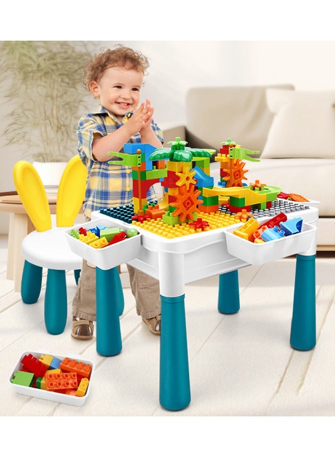Quivlox Kids Activity Table Toddlers Activity Table  6-in-1 Play Table Chair Set 6 in 1 Kids Activity Tables and Chair Set Kids Building Blocks Toy Set with 190Pcs Large Marble Run Building Blocks Kids Learning Play Table Toys  for Girls Boys Age 3-7  - Image 1