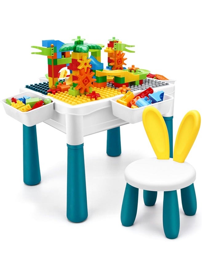 Quivlox Kids Activity Table Toddlers Activity Table  6-in-1 Play Table Chair Set 6 in 1 Kids Activity Tables and Chair Set Kids Building Blocks Toy Set with 190Pcs Large Marble Run Building Blocks Kids Learning Play Table Toys  for Girls Boys Age 3-7  - Image 3