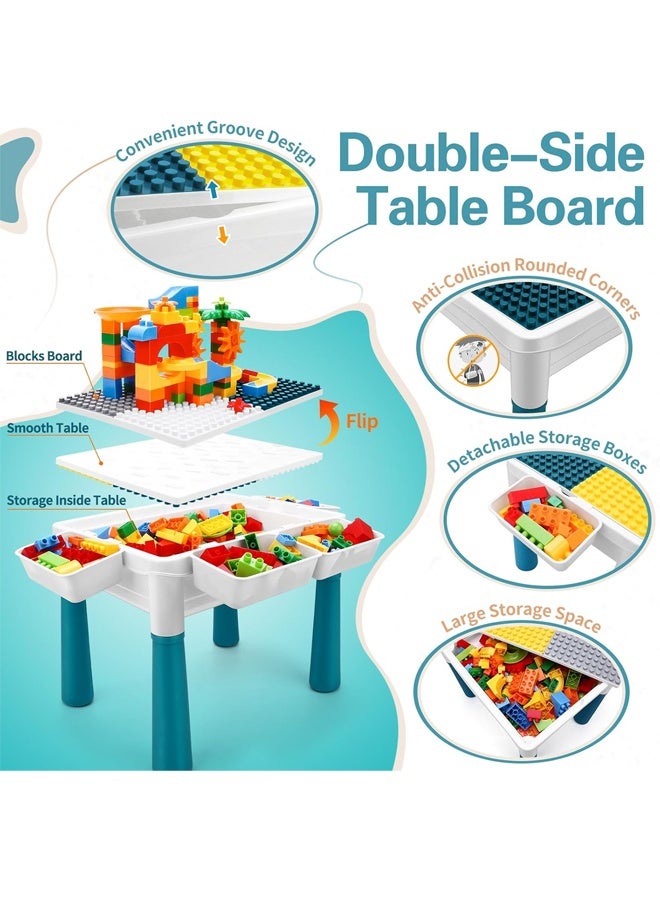 Quivlox Kids Activity Table Toddlers Activity Table  6-in-1 Play Table Chair Set 6 in 1 Kids Activity Tables and Chair Set Kids Building Blocks Toy Set with 190Pcs Large Marble Run Building Blocks Kids Learning Play Table Toys  for Girls Boys Age 3-7  - Image 5