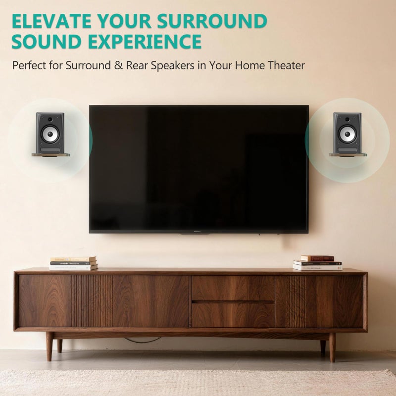 WALI Speaker Wall Mount, Heavy Duty Bookshelf Speaker Floating Wall Shelves, Surround Sound Speakers Stand for Living Room, Home Theater and Gaming Room, Holds up to 55 Lbs, (SWM302), 1 Pair, Wood - Image 2