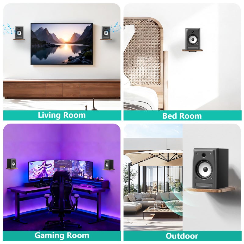 WALI Speaker Wall Mount, Heavy Duty Bookshelf Speaker Floating Wall Shelves, Surround Sound Speakers Stand for Living Room, Home Theater and Gaming Room, Holds up to 55 Lbs, (SWM302), 1 Pair, Wood - Image 5
