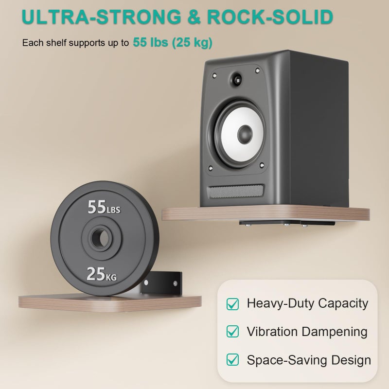 WALI Speaker Wall Mount, Heavy Duty Bookshelf Speaker Floating Wall Shelves, Surround Sound Speakers Stand for Living Room, Home Theater and Gaming Room, Holds up to 55 Lbs, (SWM302), 1 Pair, Wood - Image 3
