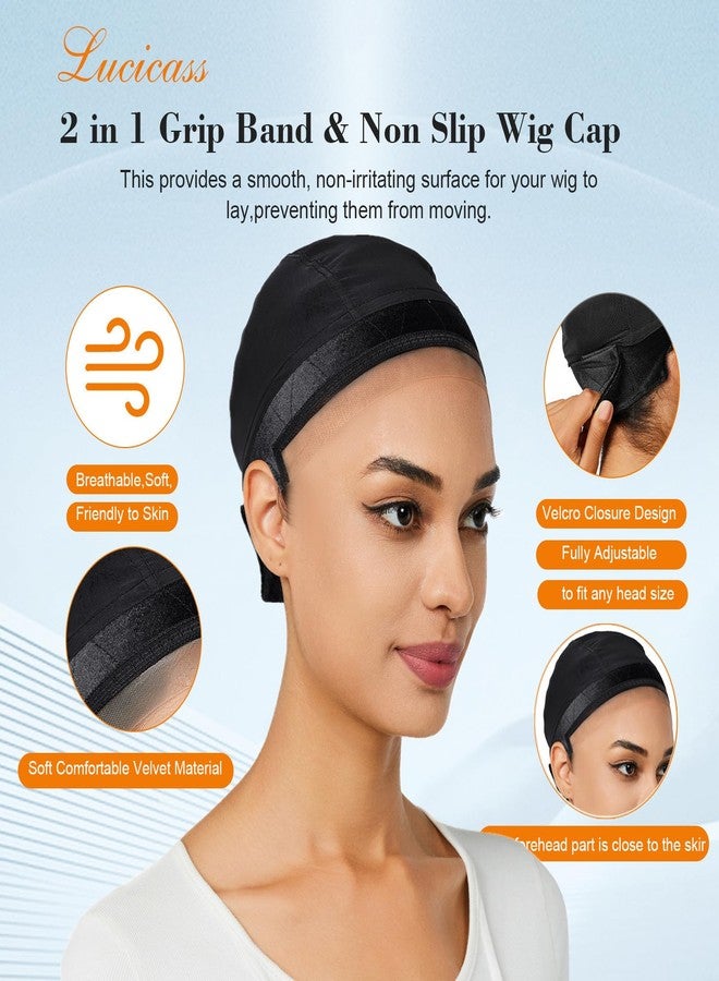 lucicass Wig Cap for Women,Wig Grip Cap for Keeping Wigs in Place,Non Slip Caps with Velvet Grip Band Make Your Wigs Be Glueless(Black,M) - Image 3