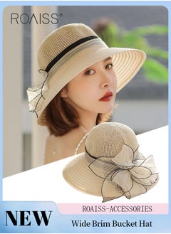 roaiss Women's Wide Brim Bucket Hat, Lightweight Breathable UV Protection Sun Hat with Flower Decoration, Suitable for Summer Beach Outdoor  - Image 1
