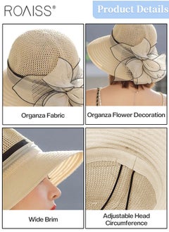 roaiss Women's Wide Brim Bucket Hat, Lightweight Breathable UV Protection Sun Hat with Flower Decoration, Suitable for Summer Beach Outdoor  - Image 4