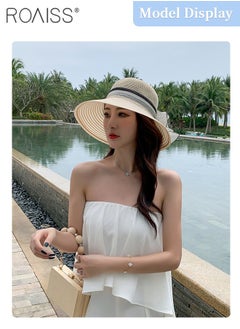 roaiss Women's Wide Brim Bucket Hat, Lightweight Breathable UV Protection Sun Hat with Flower Decoration, Suitable for Summer Beach Outdoor  - Image 2