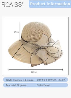 roaiss Women's Wide Brim Bucket Hat, Lightweight Breathable UV Protection Sun Hat with Flower Decoration, Suitable for Summer Beach Outdoor  - Image 3