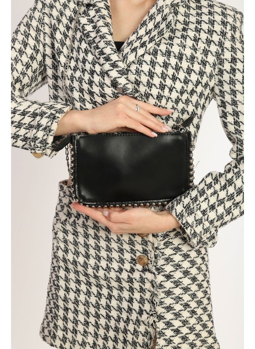 tonny black - Original New Season Studded Crossbody Chain Model Soft Leather Zippered Women's Shoulder Bag - Image 1