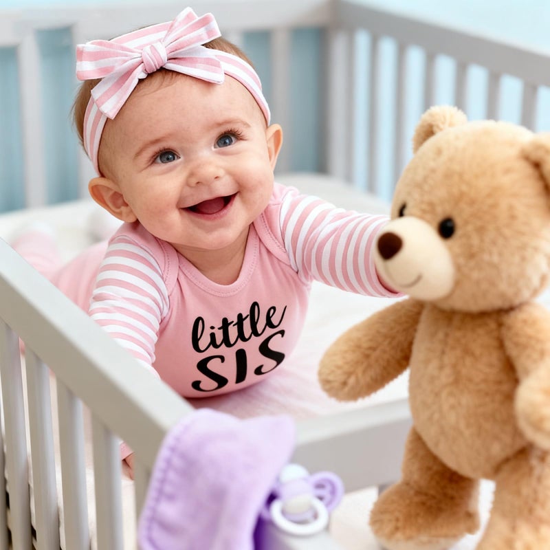 AMAWMW Newborn Baby Girl Little Sister Sleeper Gown Stripe Long Sleeve Nightgown Pajamas Gifts Stuff Essential Outfit - Image 2