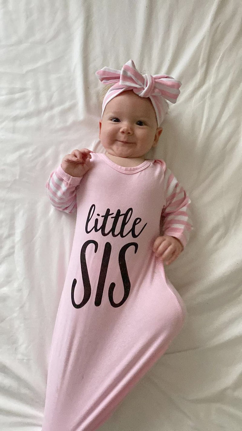 AMAWMW Newborn Baby Girl Little Sister Sleeper Gown Stripe Long Sleeve Nightgown Pajamas Gifts Stuff Essential Outfit - Image 4