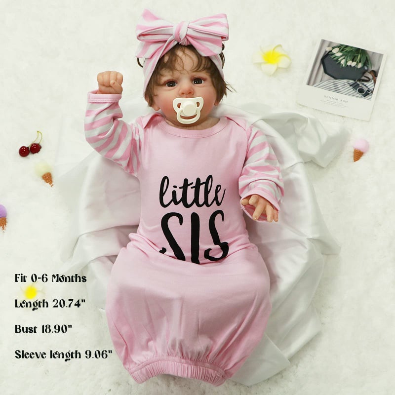 AMAWMW Newborn Baby Girl Little Sister Sleeper Gown Stripe Long Sleeve Nightgown Pajamas Gifts Stuff Essential Outfit - Image 5
