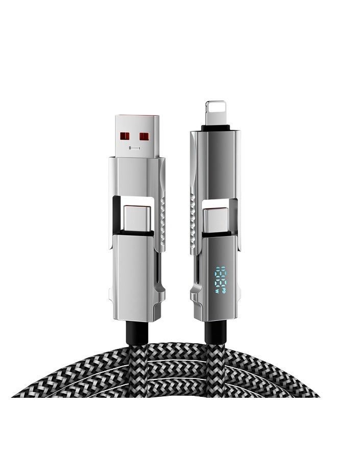 فيريلوكس® كابل USB إلى Type C 4 في 1 مع شاشة رقمية بطول 1.2 متر/3.9 قدم، شحن سريع PD65W كابل Type C، نقل بيانات بسرعة 480 ميجابت في الثانية لكابل شاحن iPhone 16/15/14/13 Galaxy S25/S24/S23 وMacBook المحمول - Image 1