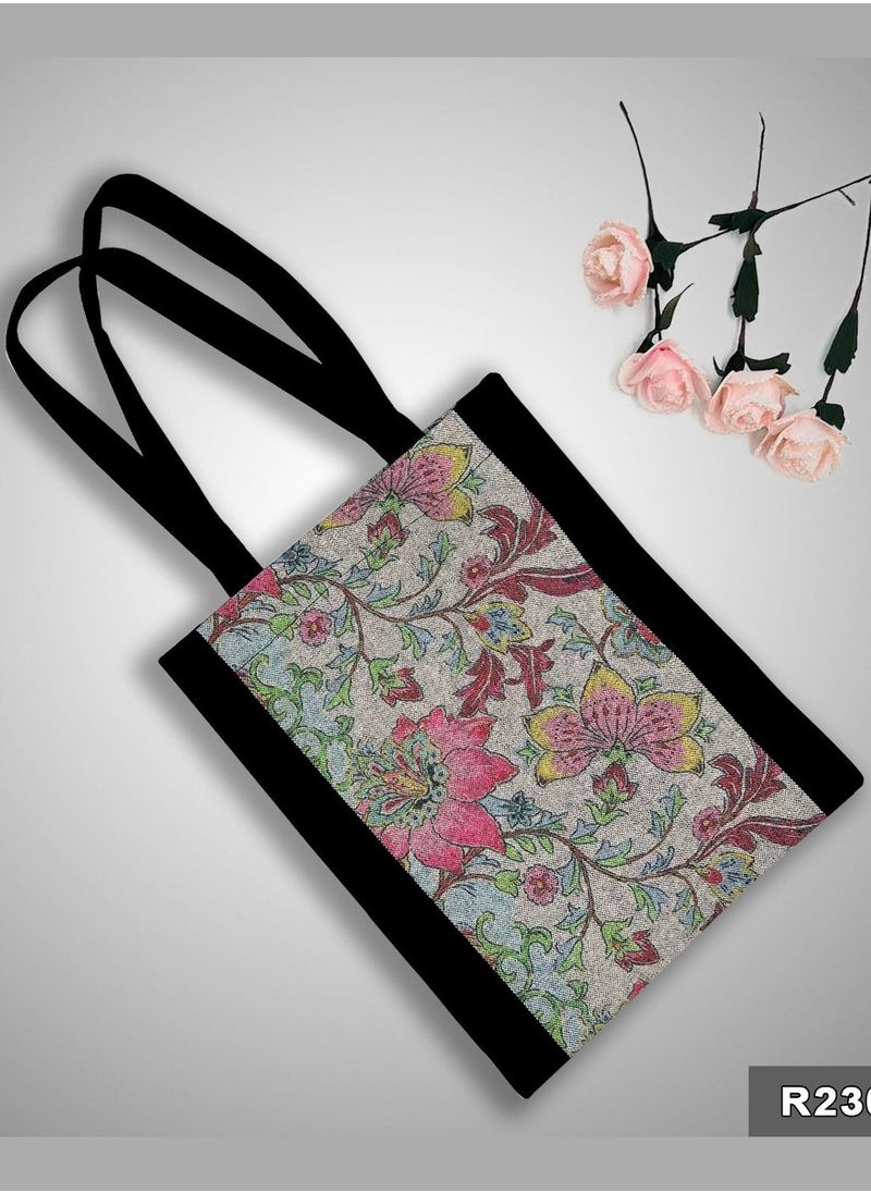 Gharibo Bags - Spring flowers casual printed linen tote bag - Image 1