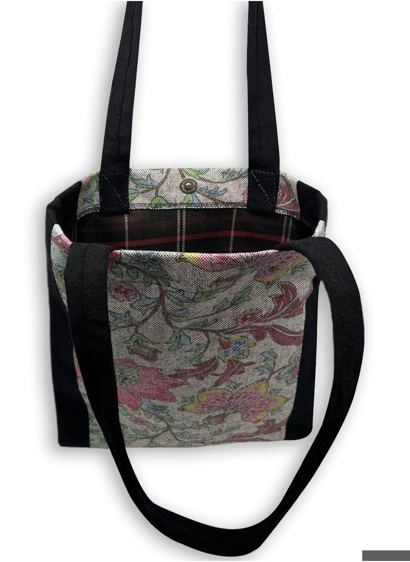 Gharibo Bags - Spring flowers casual printed linen tote bag - Image 1