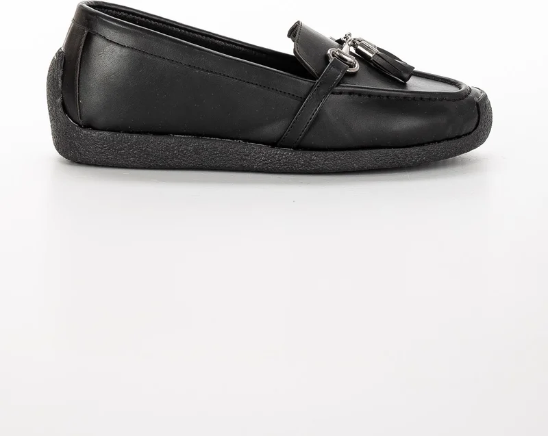 Dilimler Ayakkabı Slices Shoes Tassel Skin Black Women's Casual Shoes