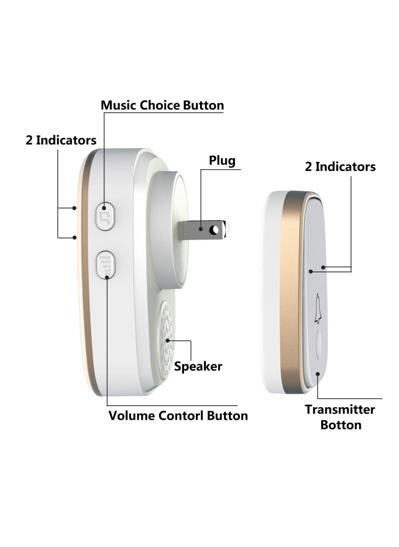 Y&D Self-Powered Wireless Doorbell Kit, No Battery Needed Cordless Door Chime Waterproof 1,000ft Range with 5 Volume Levels and 52 Chimes LED Flashing,1 Push Button 2 Receiver  - Image 5