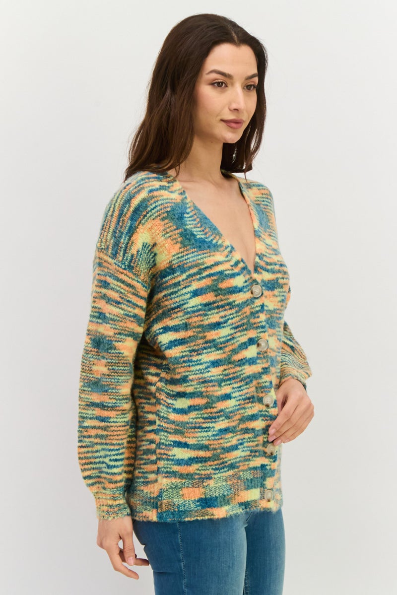 NIA Women V Neck Knitted Cardigans, Green - Image 2