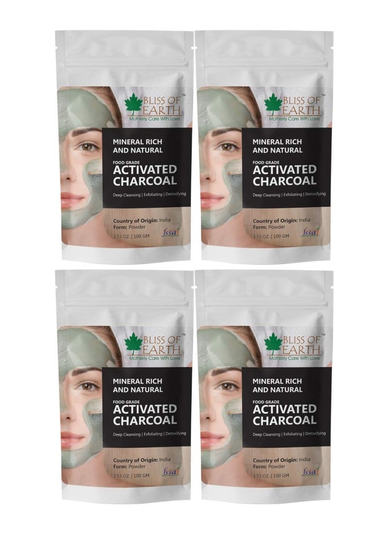 BLISS OF EARTH Coconut Shell Activated Charcoal Powder, 100GM great for face, skin & teeth Pack of 4  - Image 1