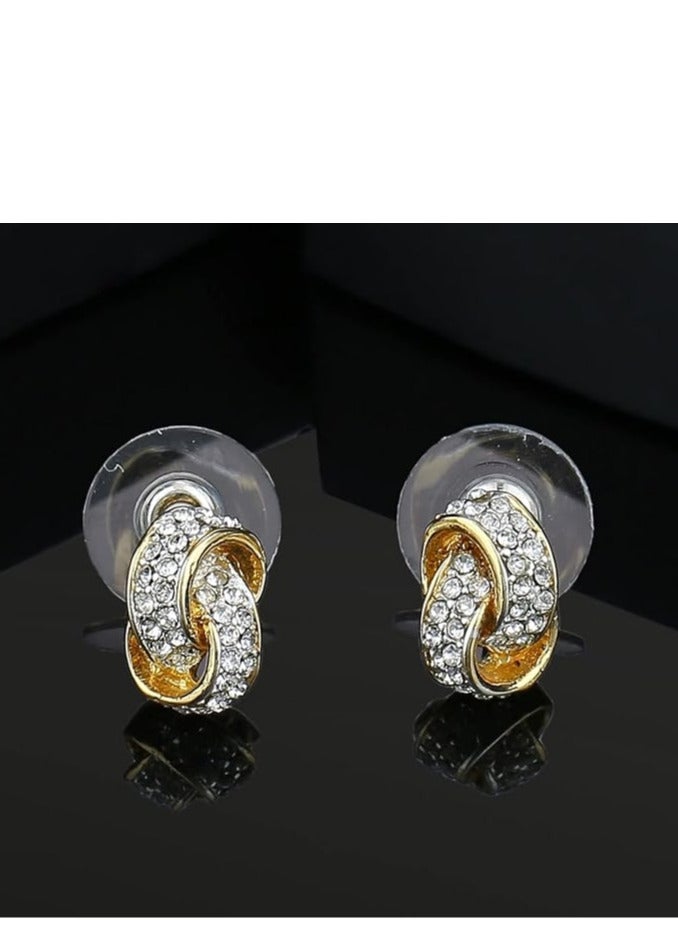 Estele 24Kt Non PrecioUS Metal Gold And Silver Tone Plated White AUStrian Crystal Stond Round Stud Earrings For Girls, One Size - Image 2