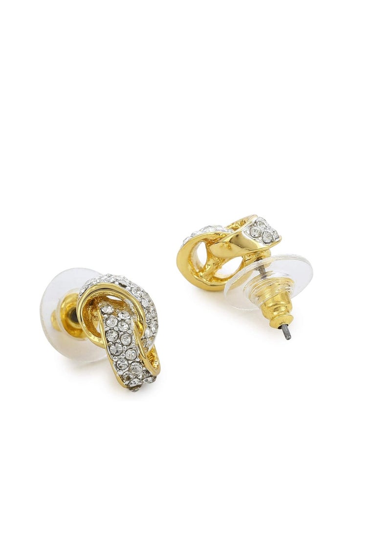 Estele 24Kt Non PrecioUS Metal Gold And Silver Tone Plated White AUStrian Crystal Stond Round Stud Earrings For Girls, One Size - Image 4