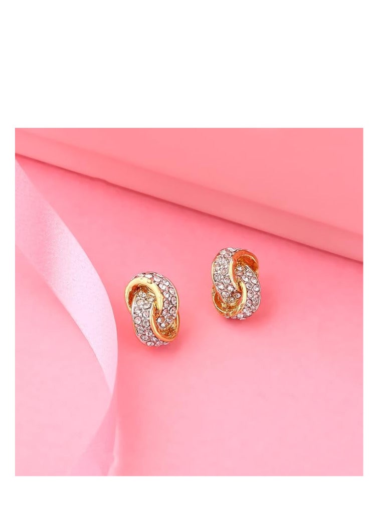 Estele 24Kt Non PrecioUS Metal Gold And Silver Tone Plated White AUStrian Crystal Stond Round Stud Earrings For Girls, One Size - Image 5